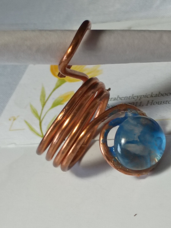Vera creation Jewelry - Copper Spiral Ring with Blue Glass Stone